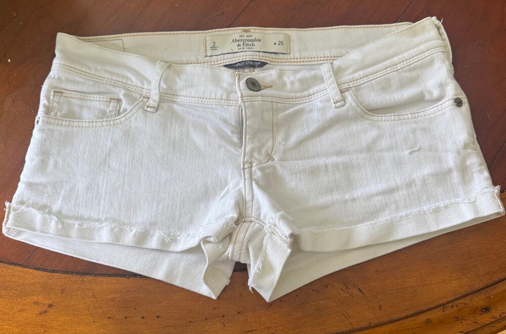 Abercrombie & Fitch Y2K Low Rise White Cuffed Micro Jean Shorts 2 26